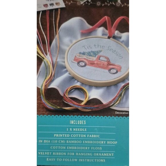 The Pioneer Woman Holiday Red Truck with Tree Embroidery Christmas Ornament Kit - Picture 3 of 3